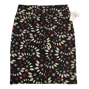 NWT LULAROE CASSIE Pencil Skirt Size 2XL Black Floral Leaf Stretch Knee